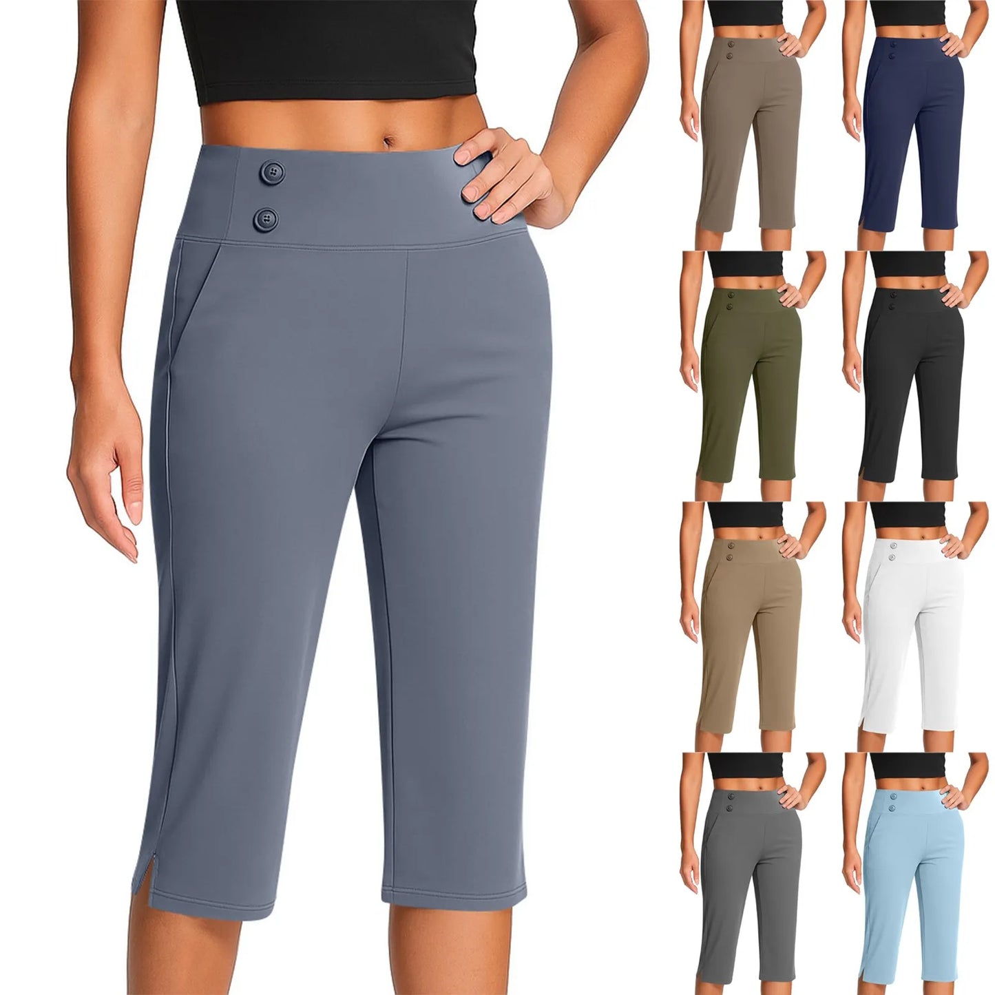Thin Yoga Button Pocket With Split Hems High Waist Sports Pants