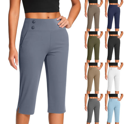 Thin Yoga Button Pocket With Split Hems High Waist Sports Pants