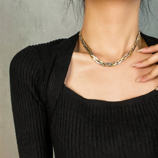 Crossover Snake Chain Necklace Bracelets Jewelry Set