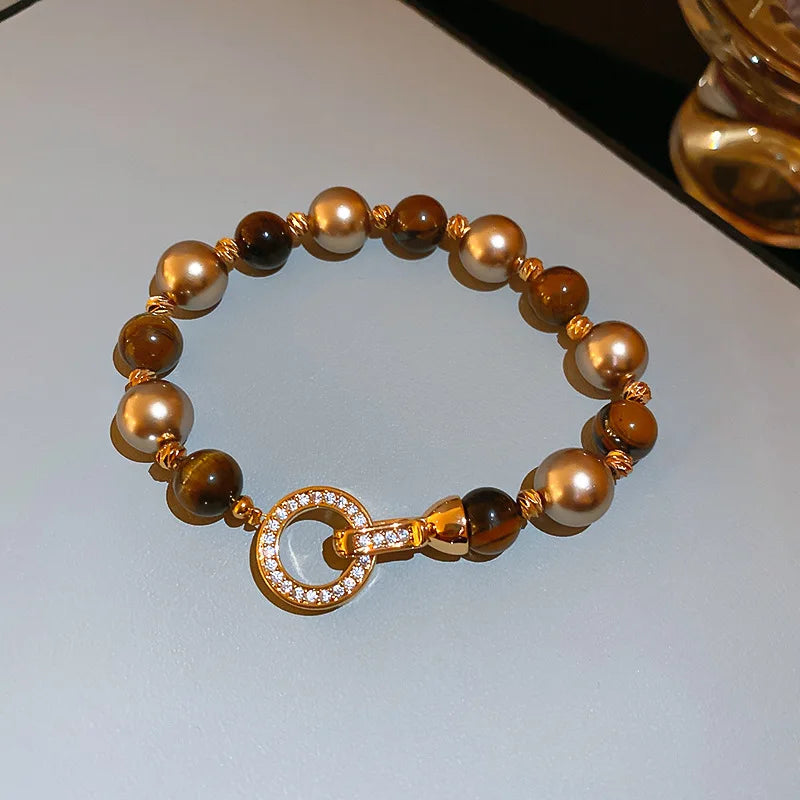 Elegant Imitation Pearl French Gray Pearls Bangles Light Round Beaded Bracelets