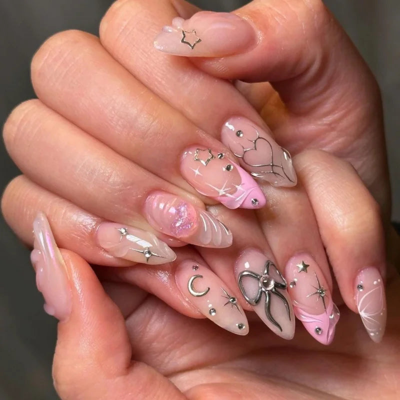 24pcs French Fake Nails Finished Almond Nails Sets