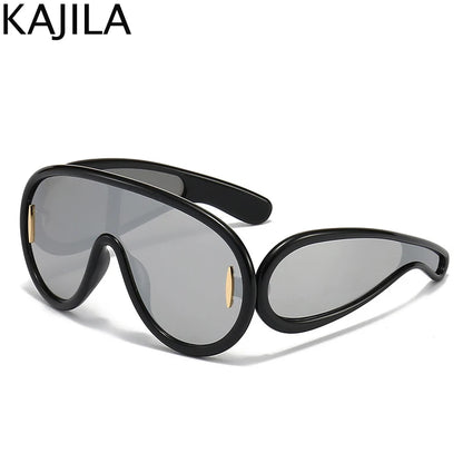 Oversized Wave Mask Luxury Steampunk Sunglasses