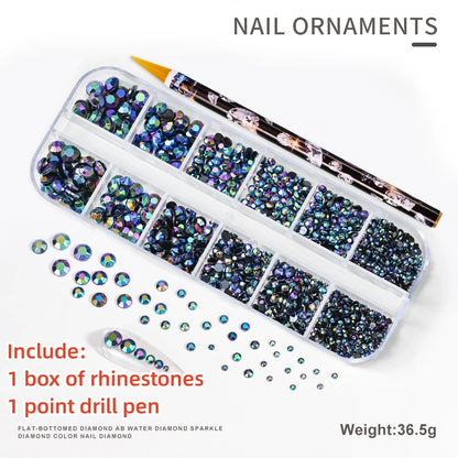 12Gird 3D Glass AB Crystal Nail Art Rhinestones Kit