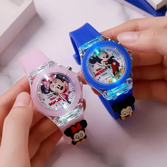 Minnie Mickey Mouse Flash Light Cartoon Watch