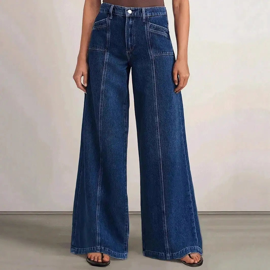 Deep Blue Wide Leg Stylish Denim Jeans