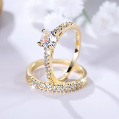 2pcs Small Round White Zircon Stone Ring Set
