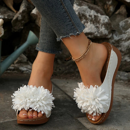 Flower Decoration Wedge Open Toe Slip Sole Sandals