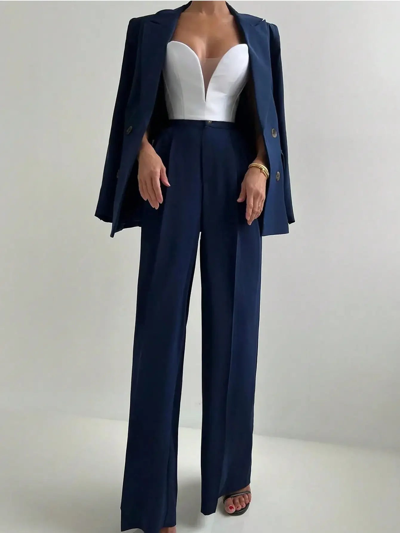 Blazer Jacket And Straight-Leg Pants Suit Set