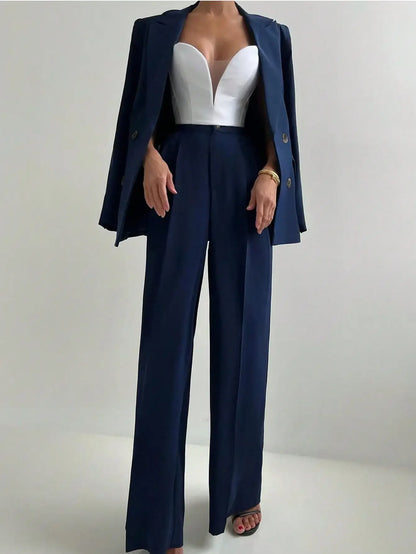 Blazer Jacket And Straight-Leg Pants Suit Set