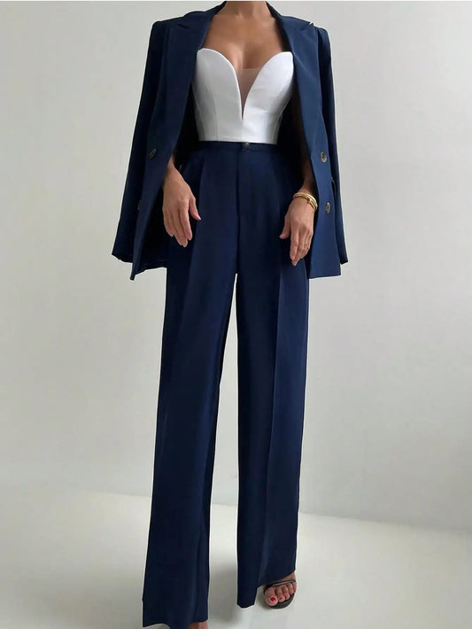 Blazer Jacket And Straight-Leg Pants Suit Set