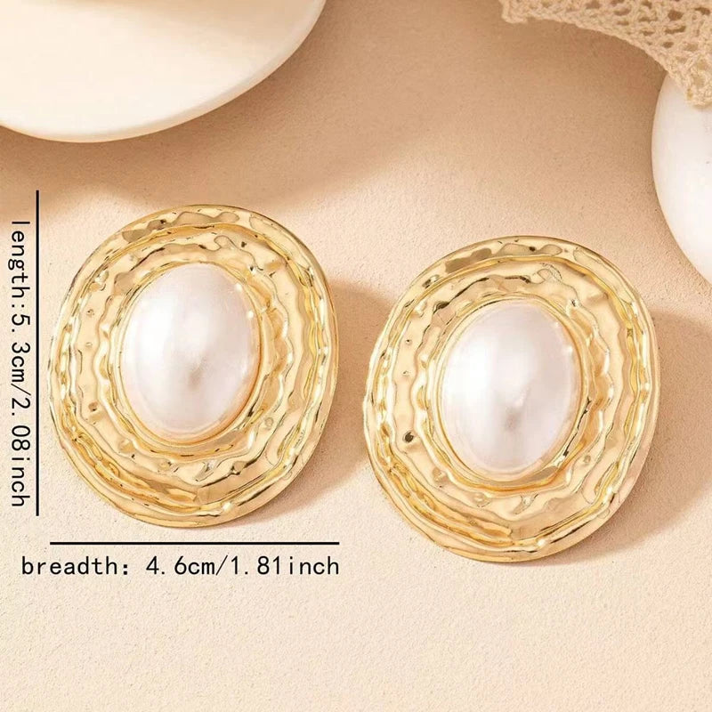 Exaggerated Big Pearl Oval Earrings