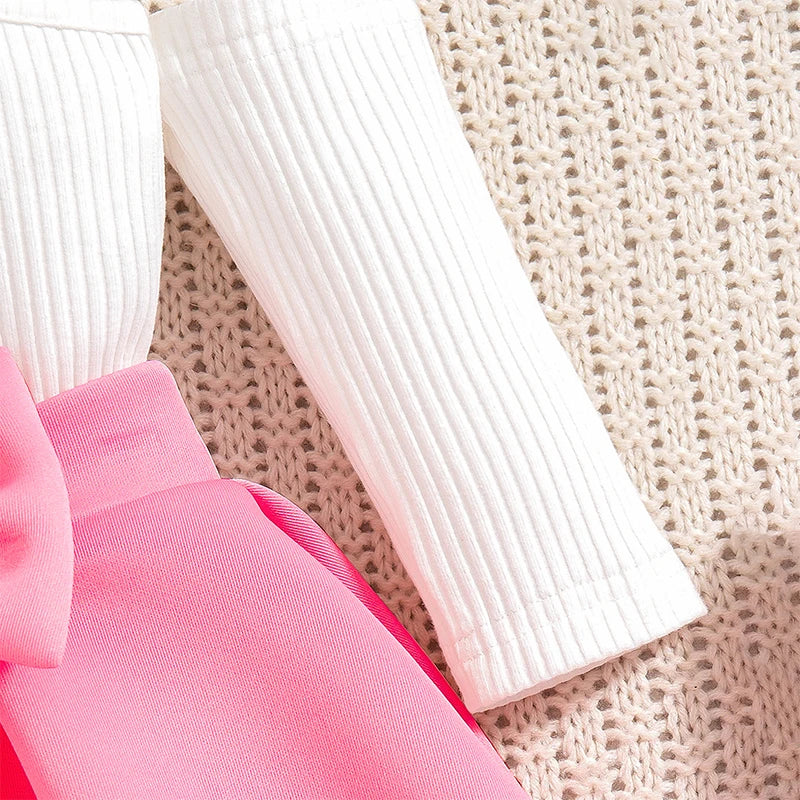 New Year 0-4Years Long Sleeve Big Bow Top Pink Half Skirt Toddler Autumn Sets