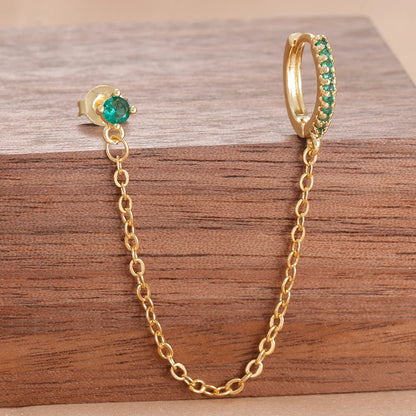 Stainless Steel Gold Color Chain Dangle Drop Zirconia Earrings