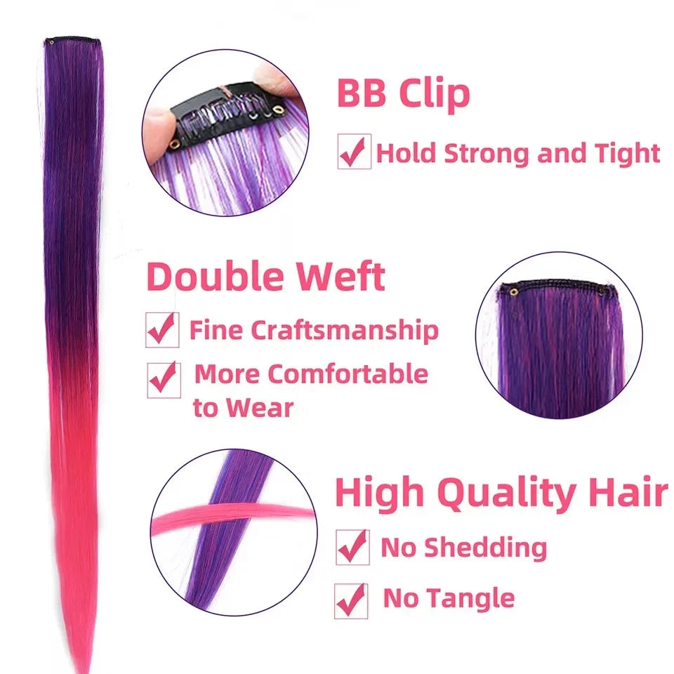 Colored Highlight 22 Inch Synthetic Hair Extensions Rainbow Long Straight Hairpieces