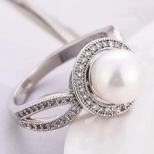 Romantic Elegant Big Round Imitation Pearl Ring