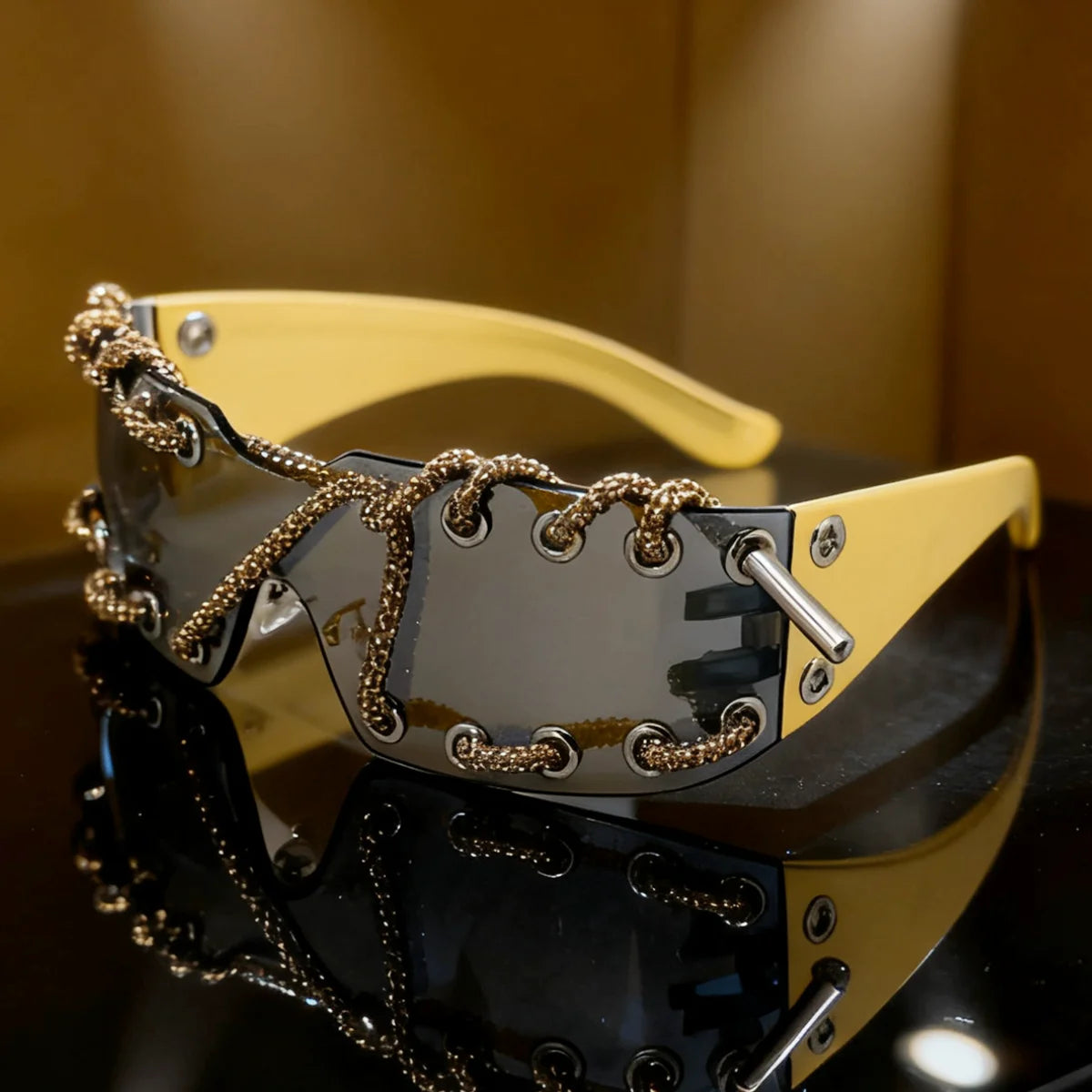 Punk Y2k Frameless Crystal Chain One-piece Bling Sunglasses