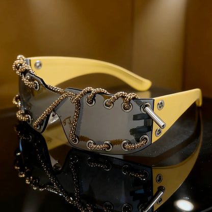 Punk Y2k Frameless Crystal Chain One-piece Bling Sunglasses