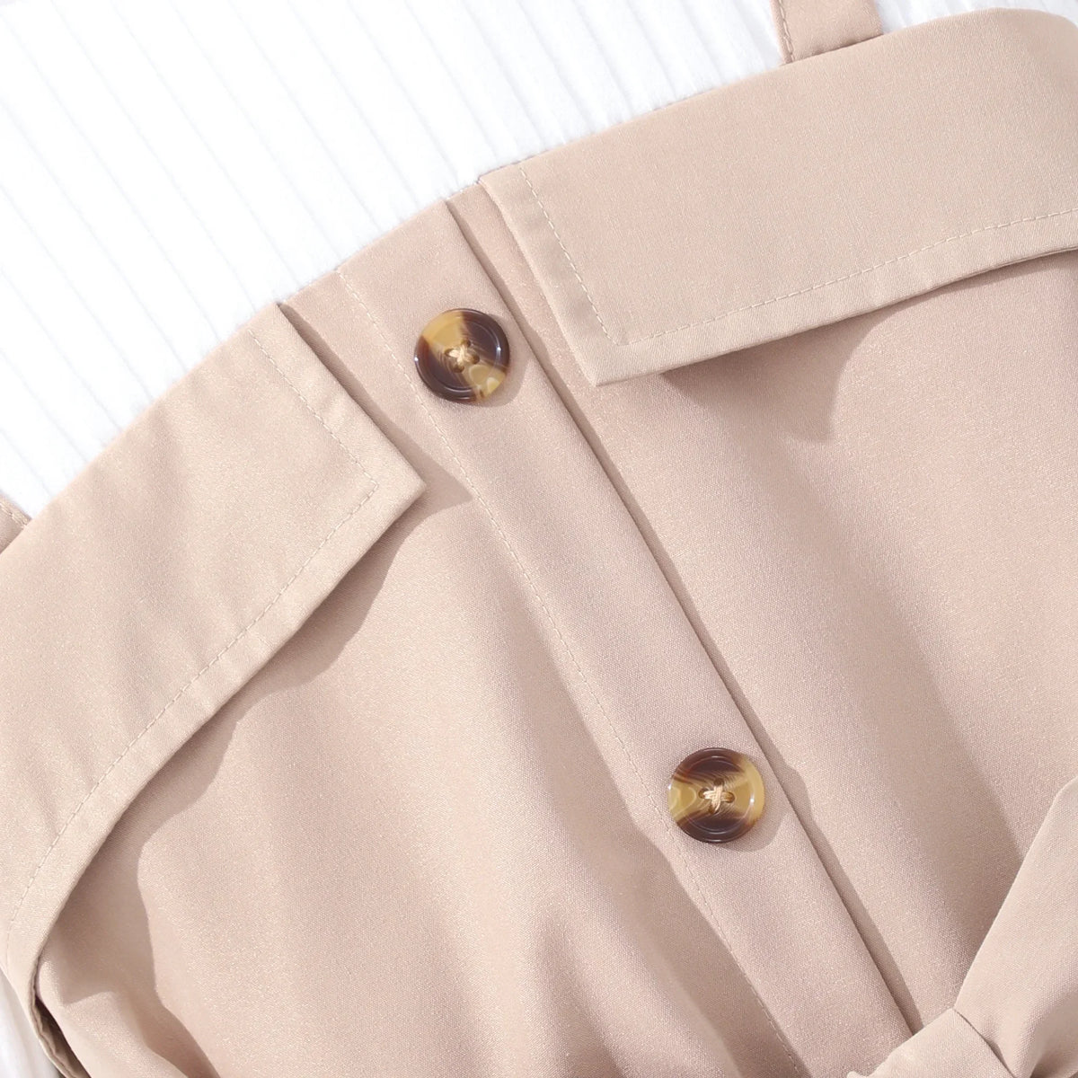Autumn Winter Belt Button Khaki Soft Sweet Warm Vintage Dress