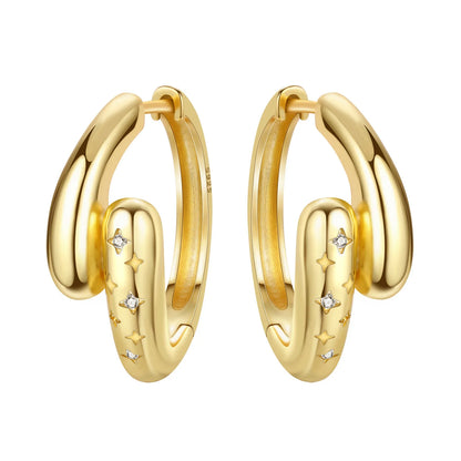 S925 Sterling Silver Zircon 18K Gold Lining Vintage Hoop Earrings