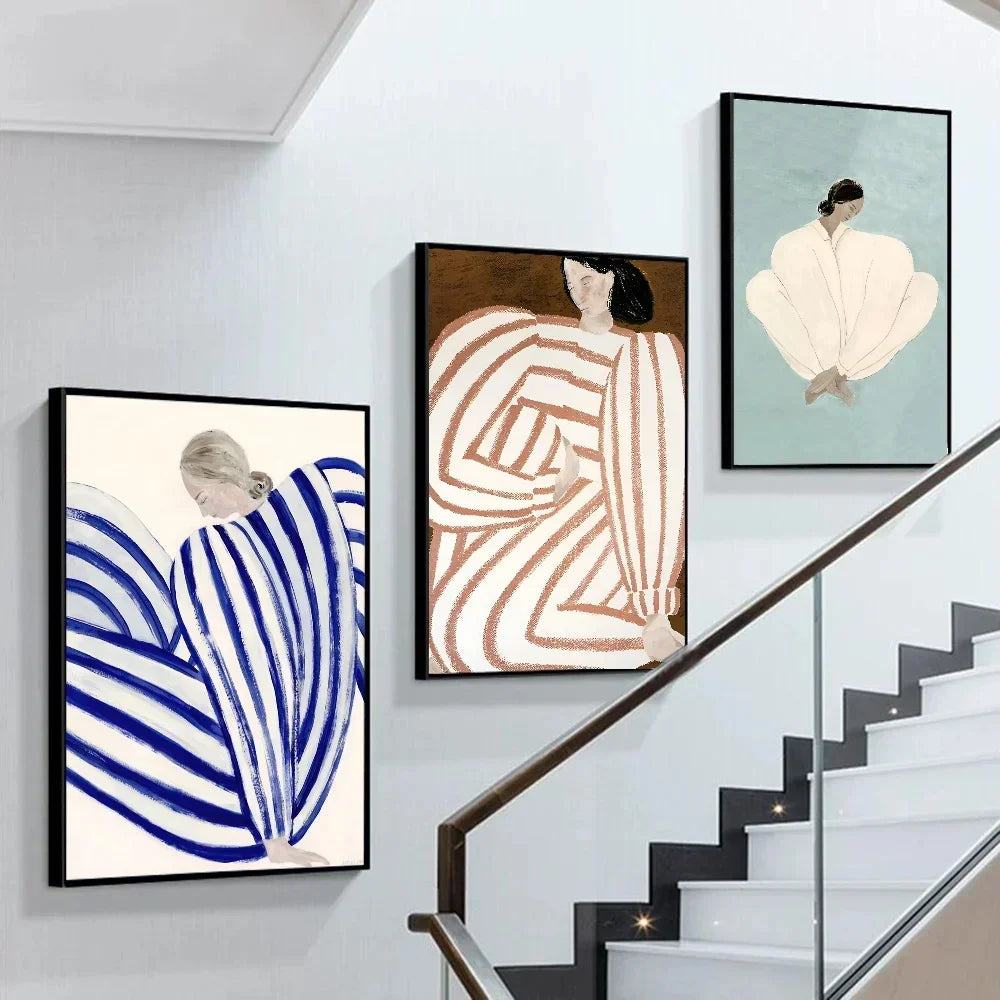 Abstract Line Geometry Curve Girl Posters Modern Classic Vintage Poster