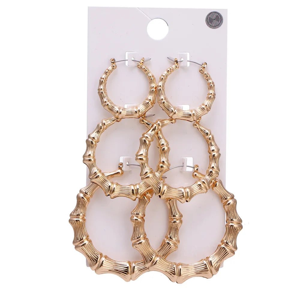 3pairs Hoop Big Geometry Round Circle Earring