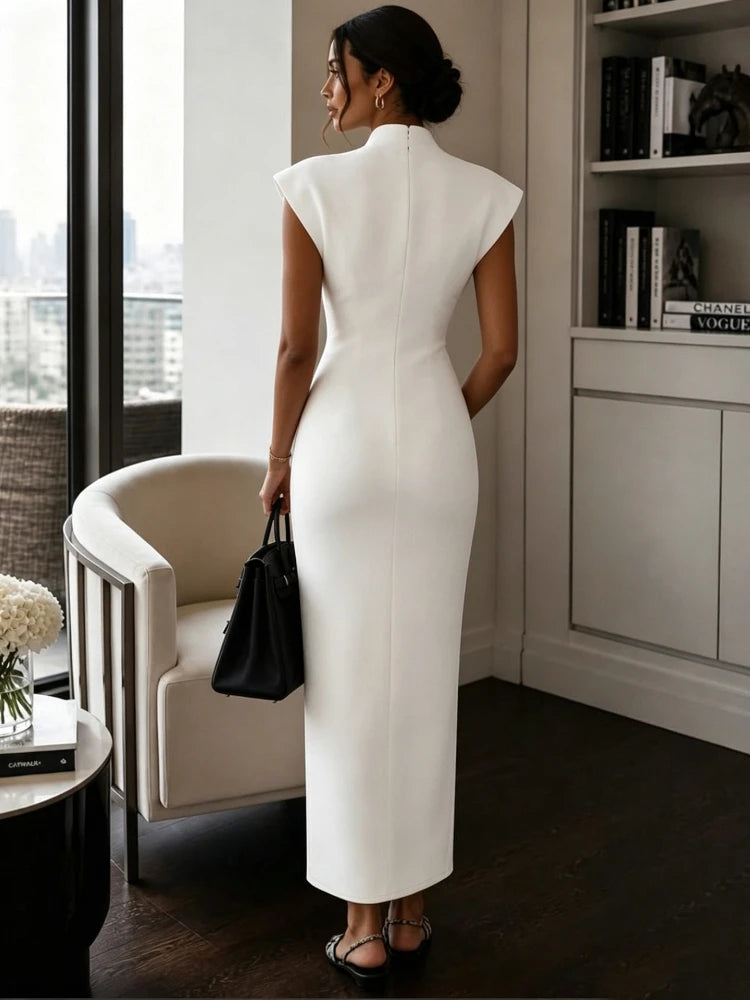 Elegant Cap Sleeve V-Neck Sexy Slim Knee Length Sheath Bodycon Pencil Dress