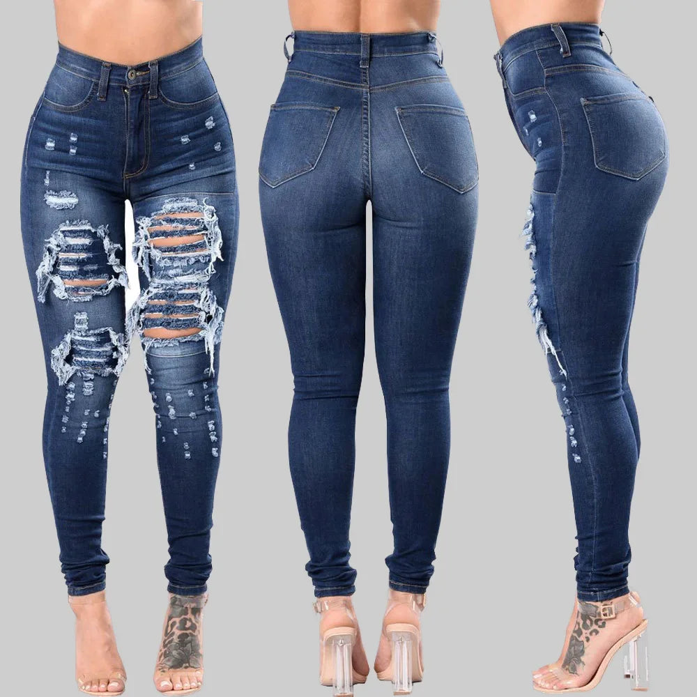 High Waist Ripped Skinny Slim Jeans