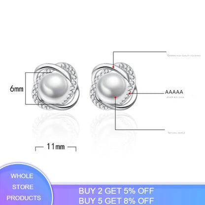 925 Silver Zircon Pearl Twist Stud Earrings