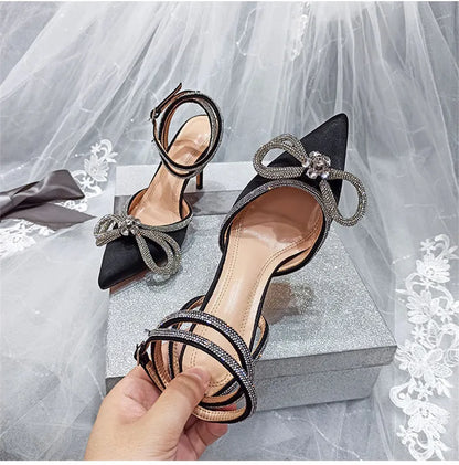 Glitter Rhinestones Crystal Silk Thin High Heels Shoes
