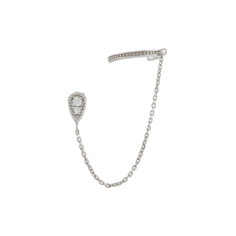Stainless Steel Gold Color Chain Dangle Drop Zirconia Earrings