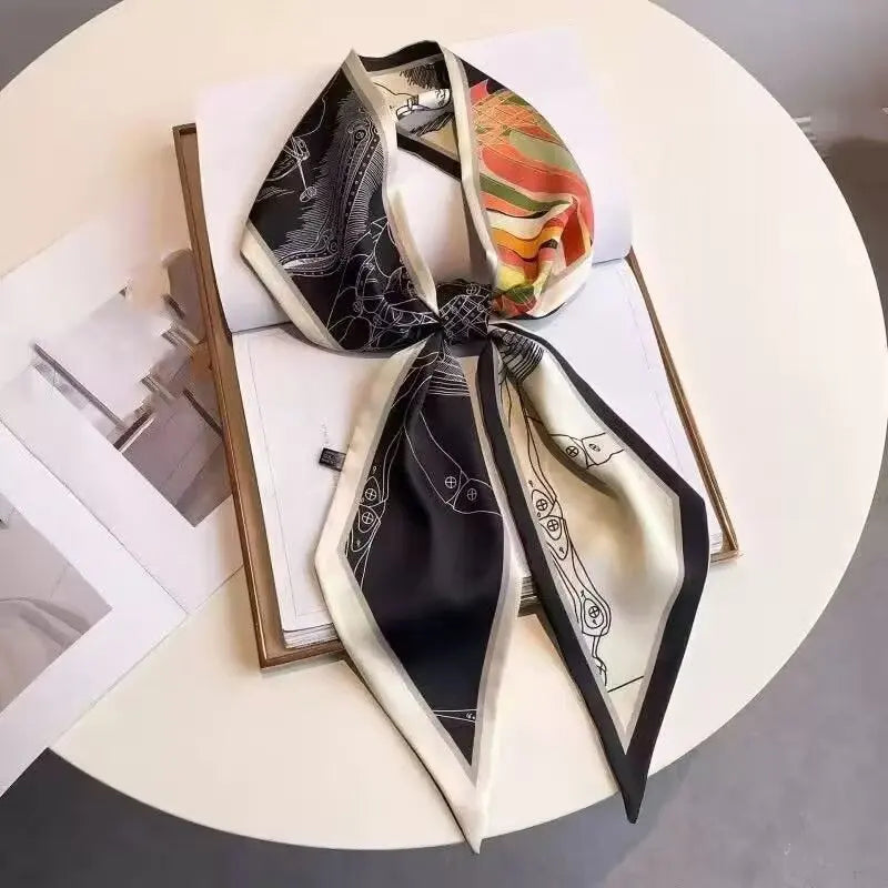 Luxury Long Silk Scarf Animal Horse Print Thin Narrow Scarf Shawl