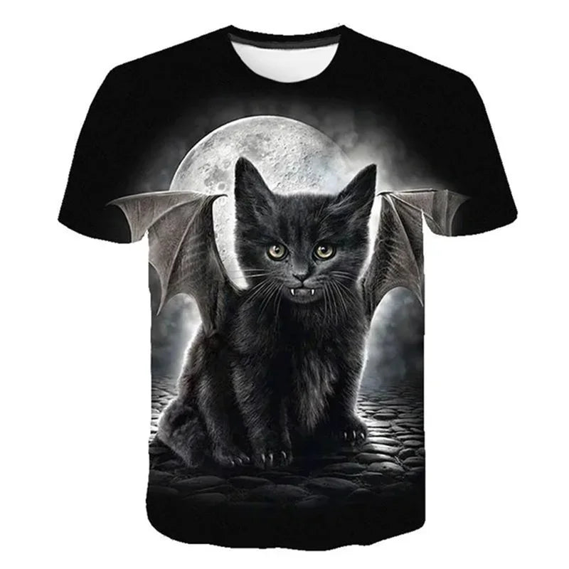 3D Mysterious Cat Short Sleeves  T-Shirt