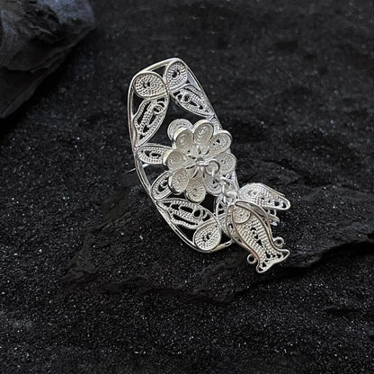 Silver Geometric Handmade Irregular Tassel Ring