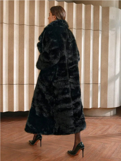 Winter Eco Faux Fur Gradient Fluffy Long Artificial Fur Coat