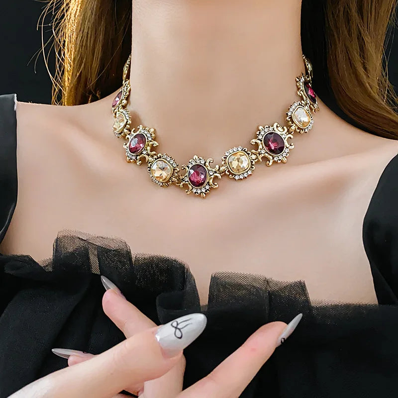 Purple Rhinestone Necklace Jewelry Sets