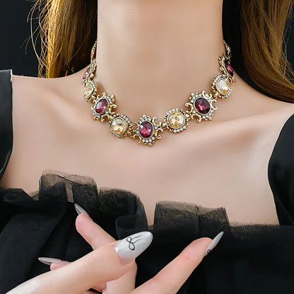 Purple Rhinestone Necklace Jewelry Sets