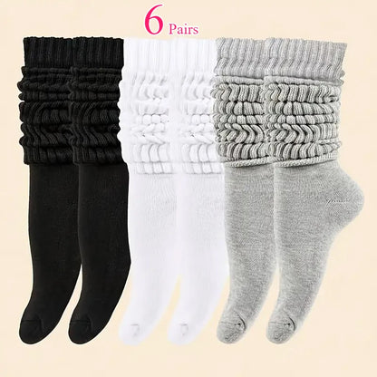 6 Pairs  Mid-Calf Warm Comfortable Casual Stacked Knitted Socks