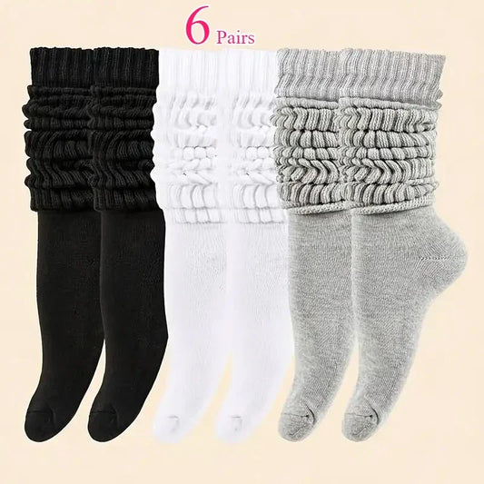 6 Pairs  Mid-Calf Warm Comfortable Casual Stacked Knitted Socks