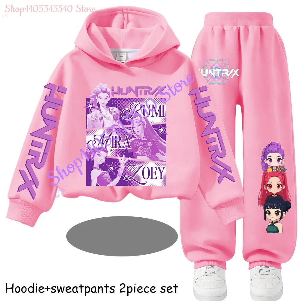 Hooded Mira Rumi Zoey  Girl Cute Casual Sports Cartoon Sweater Set