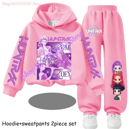 Hooded Mira Rumi Zoey  Girl Cute Casual Sports Cartoon Sweater Set