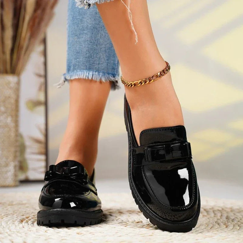 Bow Leather Casual Anti Slip Loafers Shoes