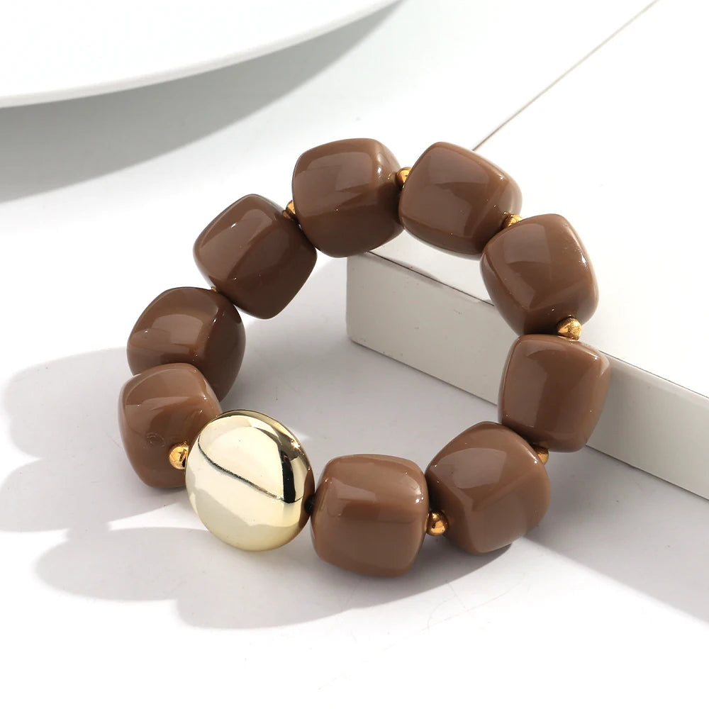 Colorful Acrylic Square Beads Elastic Bracelets