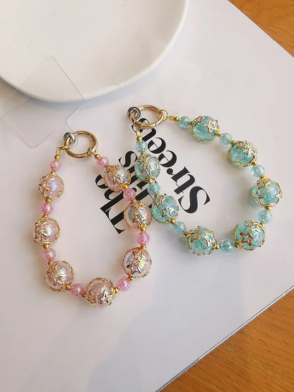 Short Phone Lanyard Wrist Dreamy Starry Sky Crystal Bead