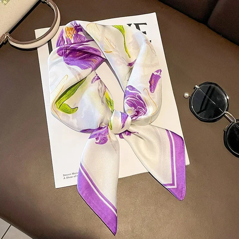 Luxury Silk Square Scarf Soft Satin Horse Hairband Hijab Headband Shawl