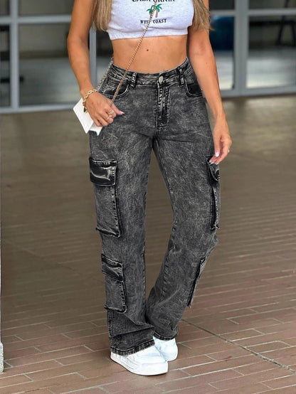 Multi-Flap Pocket Straight Leg Cargo Jeans