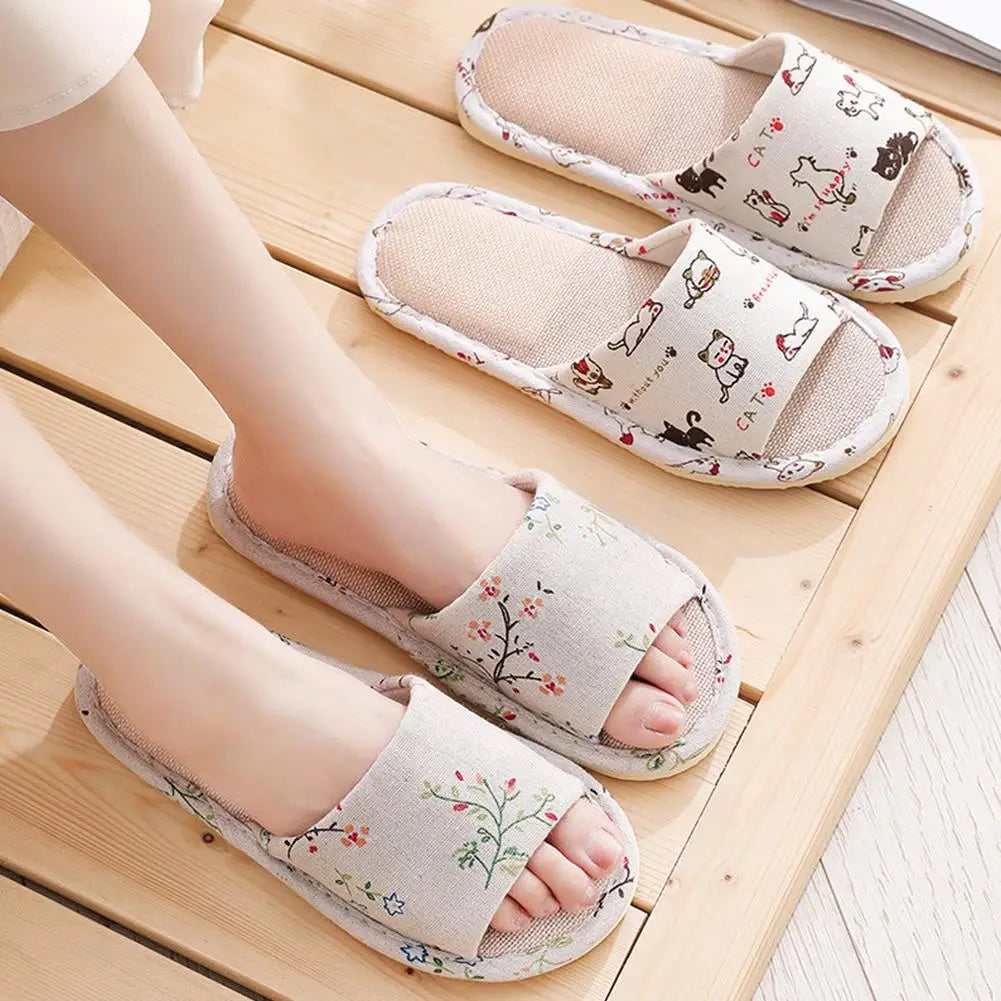 Flax Linen Lightweight Flat Breathable Slipper