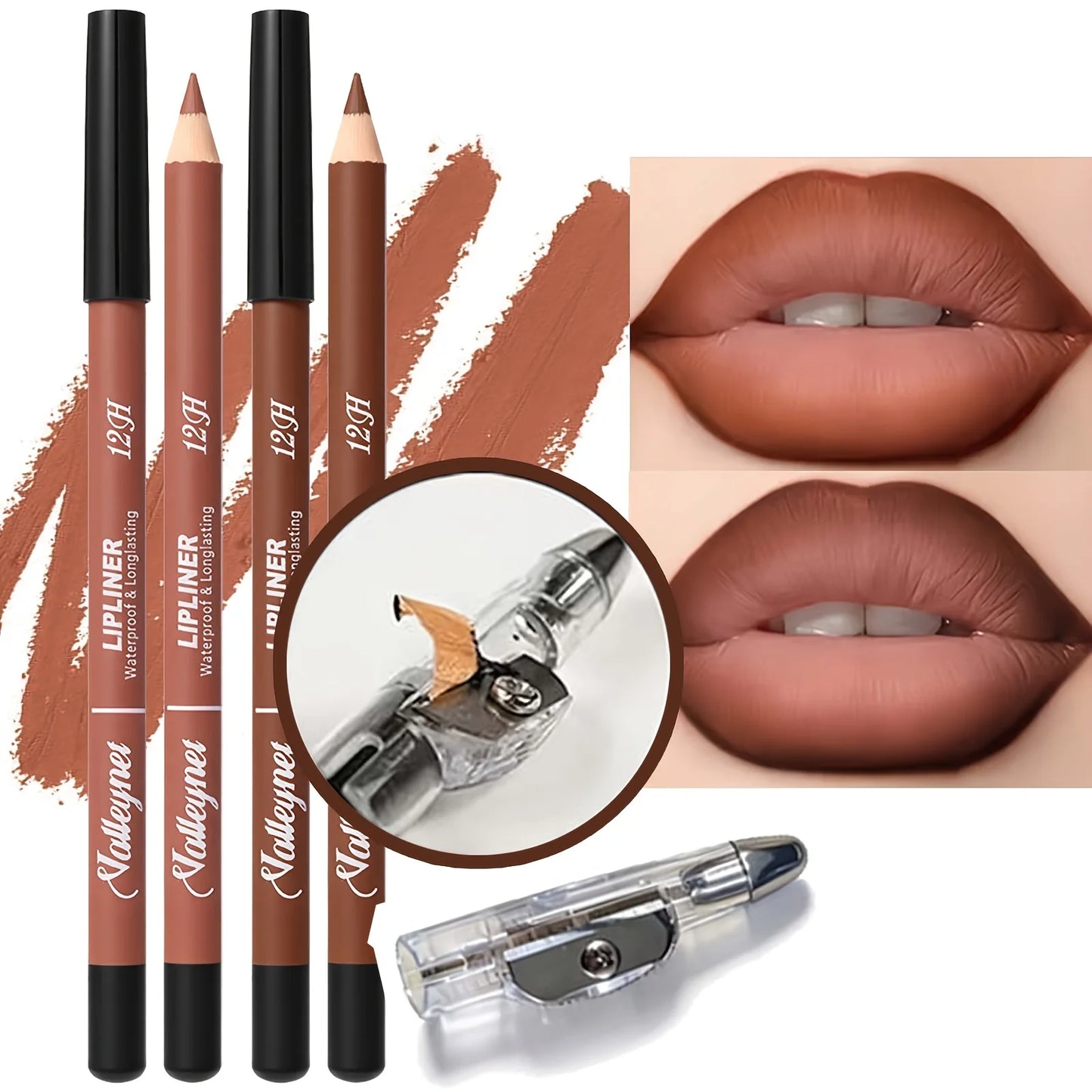2 Lipliner Pens+1 Pencil Sharpener Matte Finish Long-lasting Waterproof