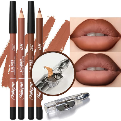 2 Lipliner Pens+1 Pencil Sharpener Matte Finish Long-lasting Waterproof