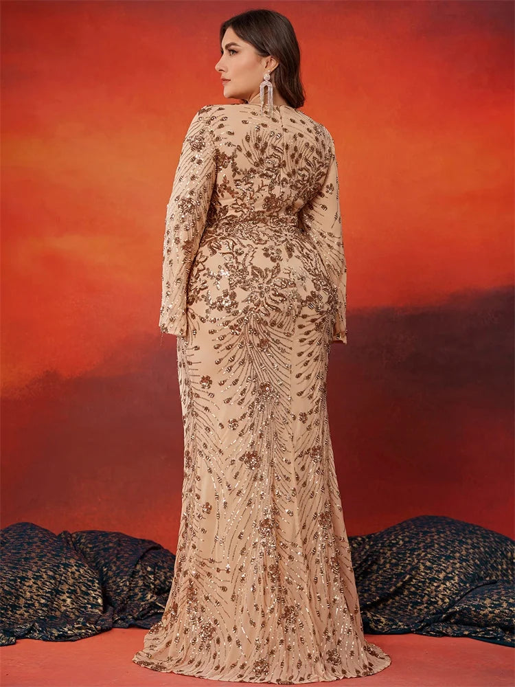 Plus Size Luxury Gold Evening Dresses