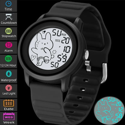 Unisex Digital Carton Rabbit LED Waterproof Watches